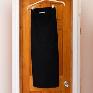 ZARA Women Black Ribbed Knit Midi Skirt | Size M